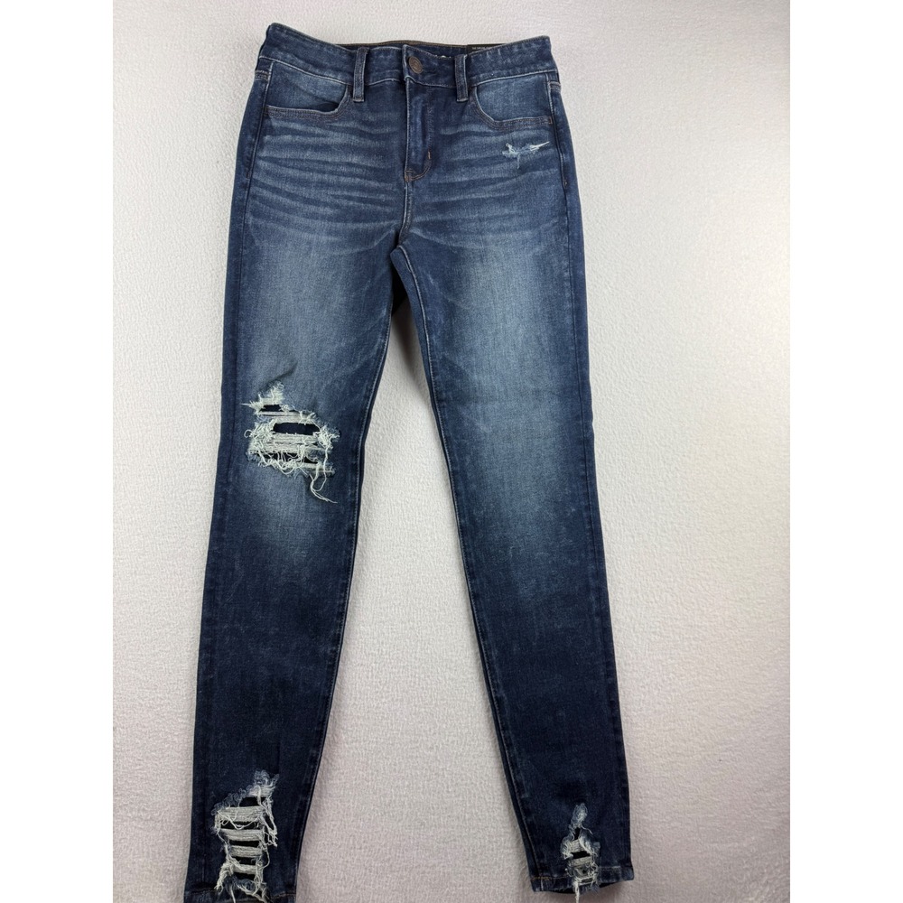 American Eagle The Dream Jean Hi-Rise Jegging 4 27W Distressed Indigo 2428